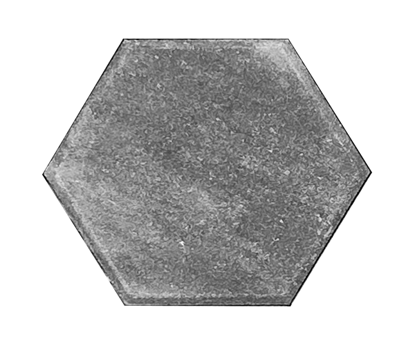 Hex_Platinum A hexagon paver with blended colours varying from black to light grey.